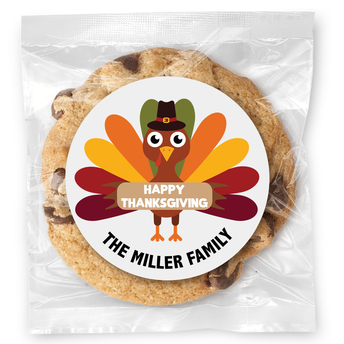 Happy Thanksgiving Turkey - Gourmet Chocolate Chip Or Variety Pack W/ Full Color Personalized Sticker