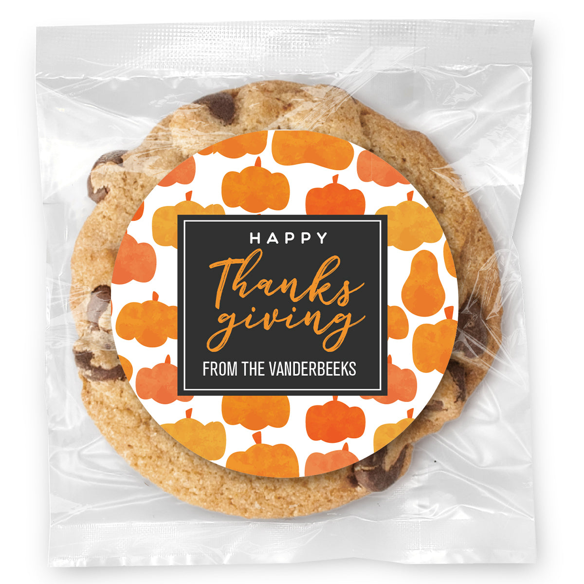 Pumpkin Pattern Thanksgiving - Gourmet Chocolate Chip Or Variety Pack W/ Full Color Personalized Sticker