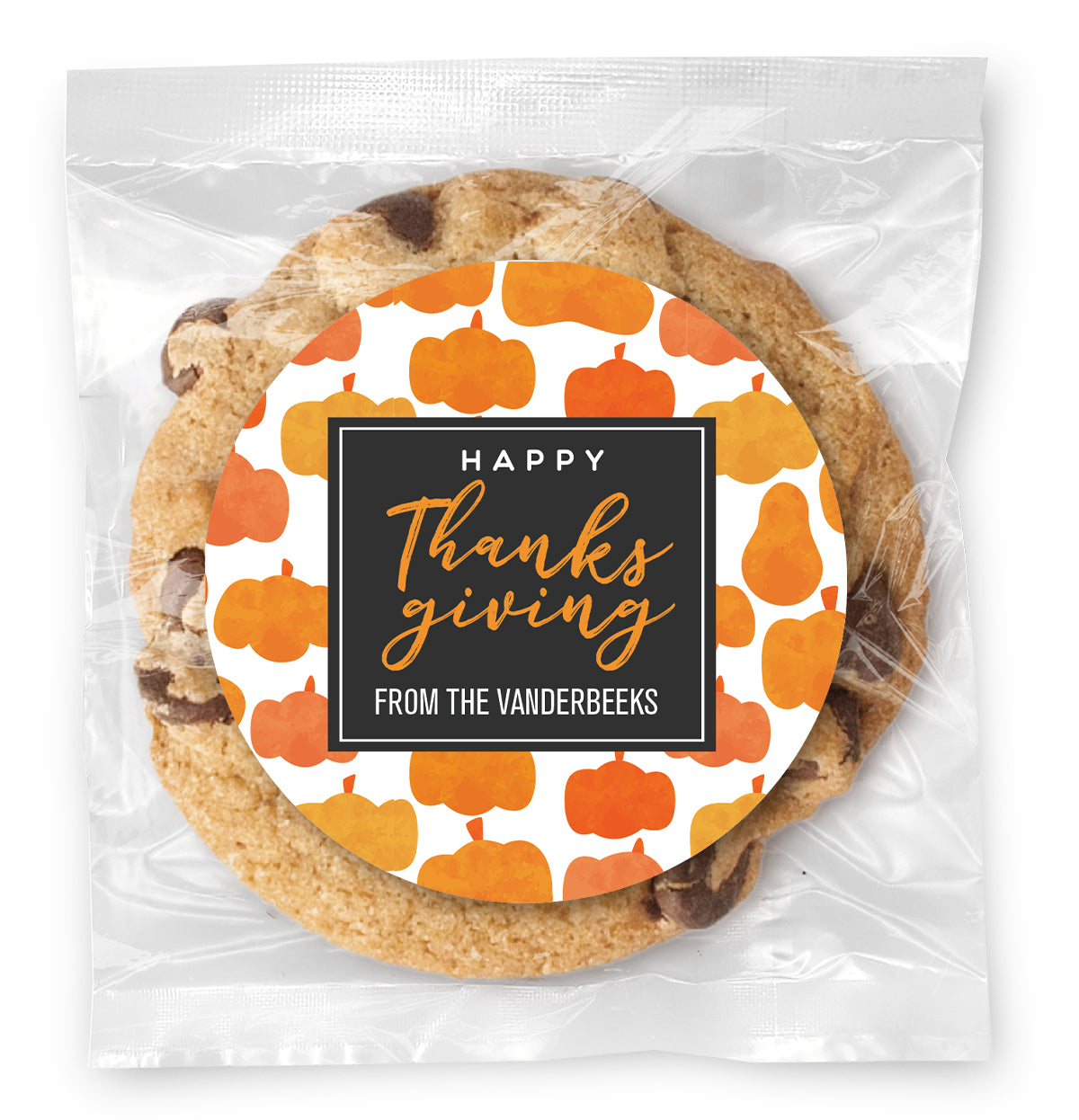 Pumpkin Pattern Thanksgiving - Gourmet Chocolate Chip Or Variety Pack W/ Full Color Personalized Sticker