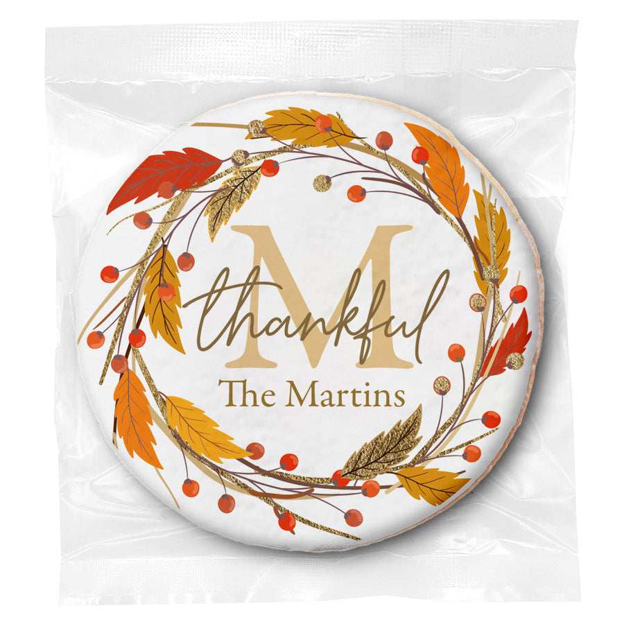 Thankful Monogram Wreath - Personalized Direct Print On Round Sugar Cookie