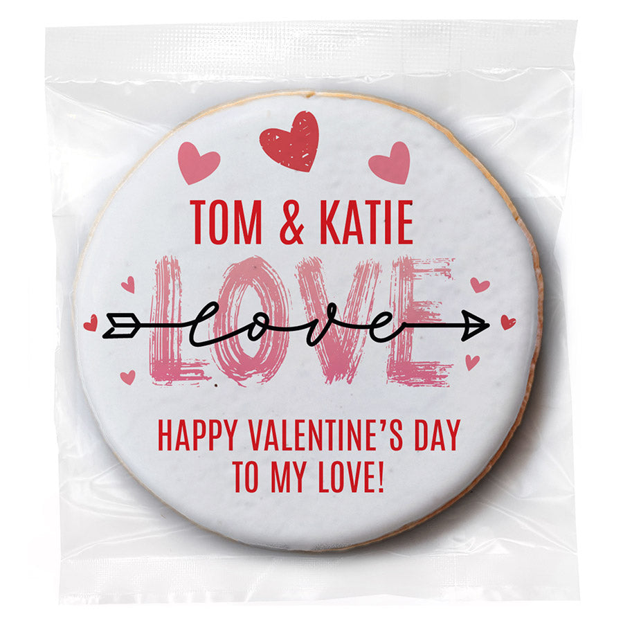 Love Arrow and Hearts - Personalized Direct Print On Round Sugar Cookie