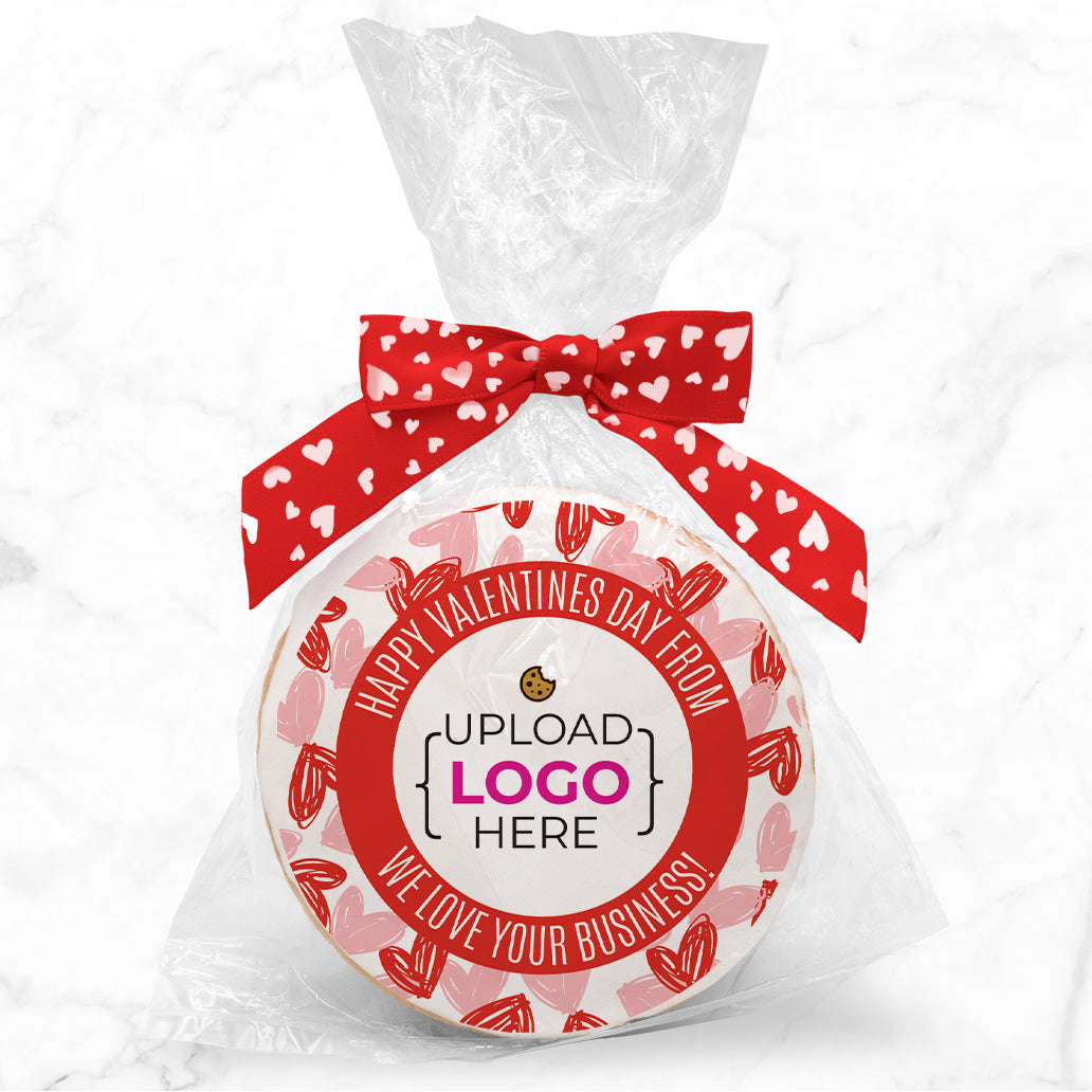 Happy Valentines Day From Logo - Personalized Direct Print On Round Sugar Cookie w/ Gift Bag & Matching Bow