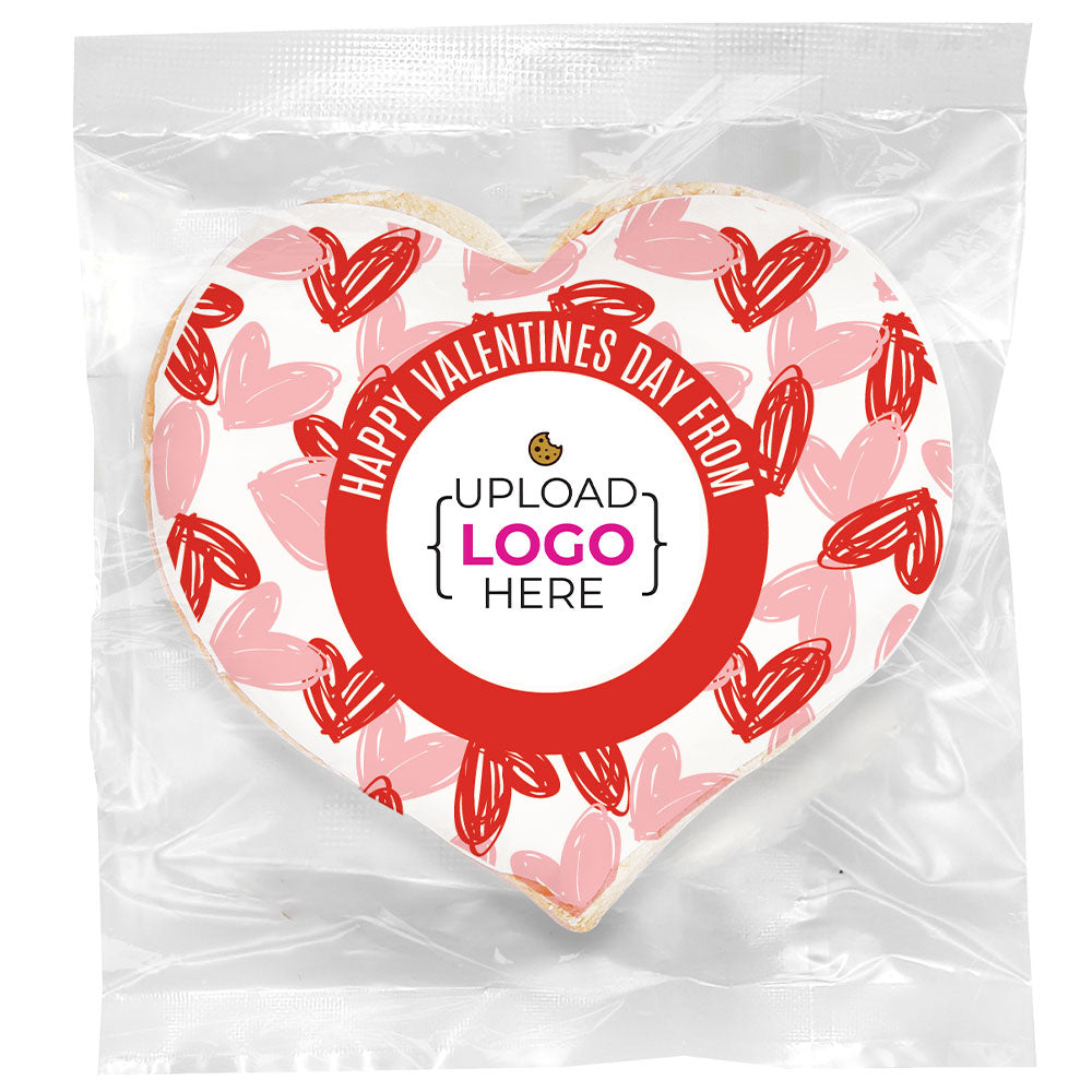 Happy Valentines Day Logo Upload - Personalized Direct Print On Heart Sugar Cookie