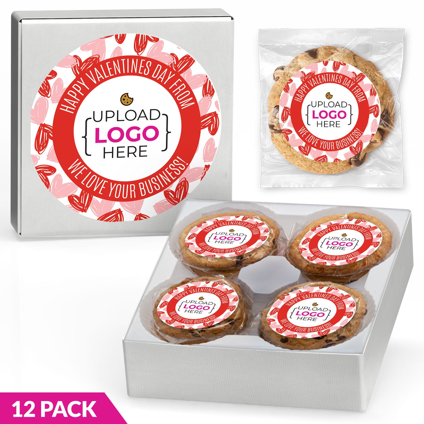 Happy Valentines Day From Logo - Gourmet Chocolate Chip or Variety Pack w/ Full Color Personalized Sticker Gift Box