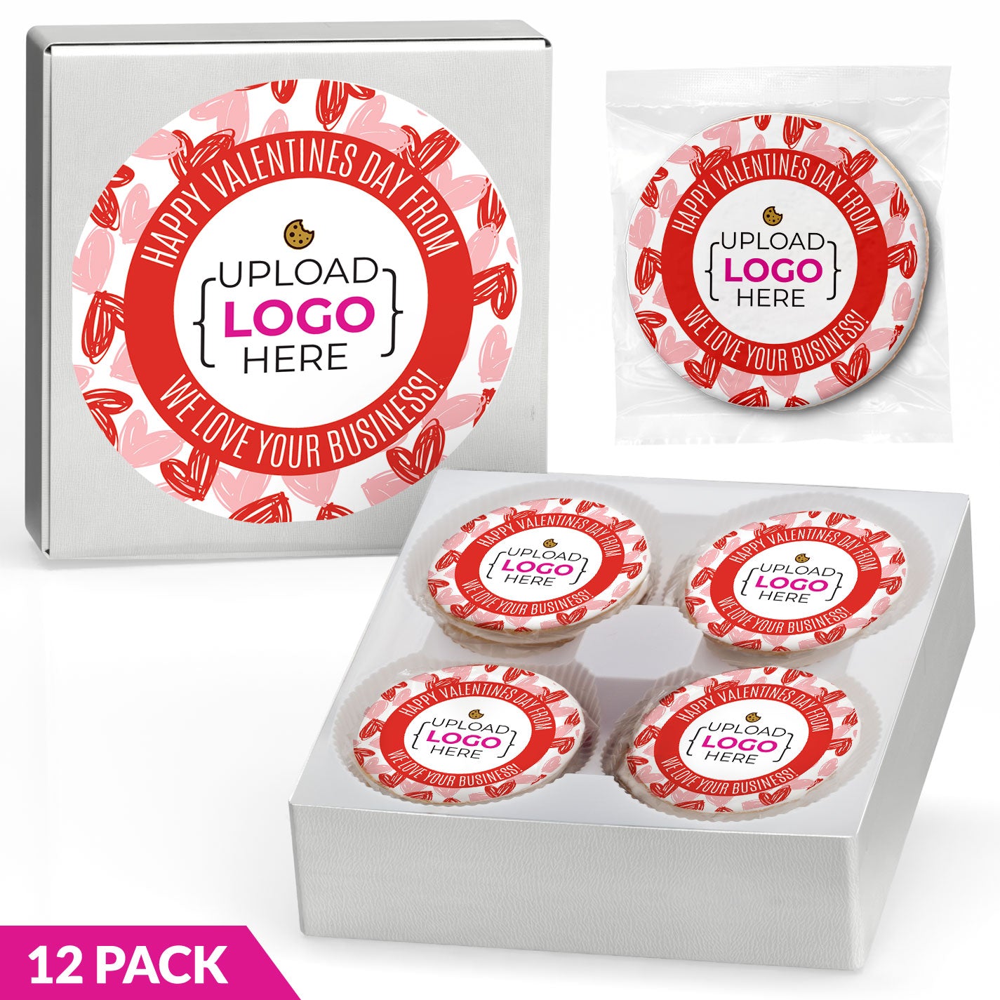 Happy Valentines Day From Logo - Personalized Direct Print on Round Sugar Cookie Gift Box
