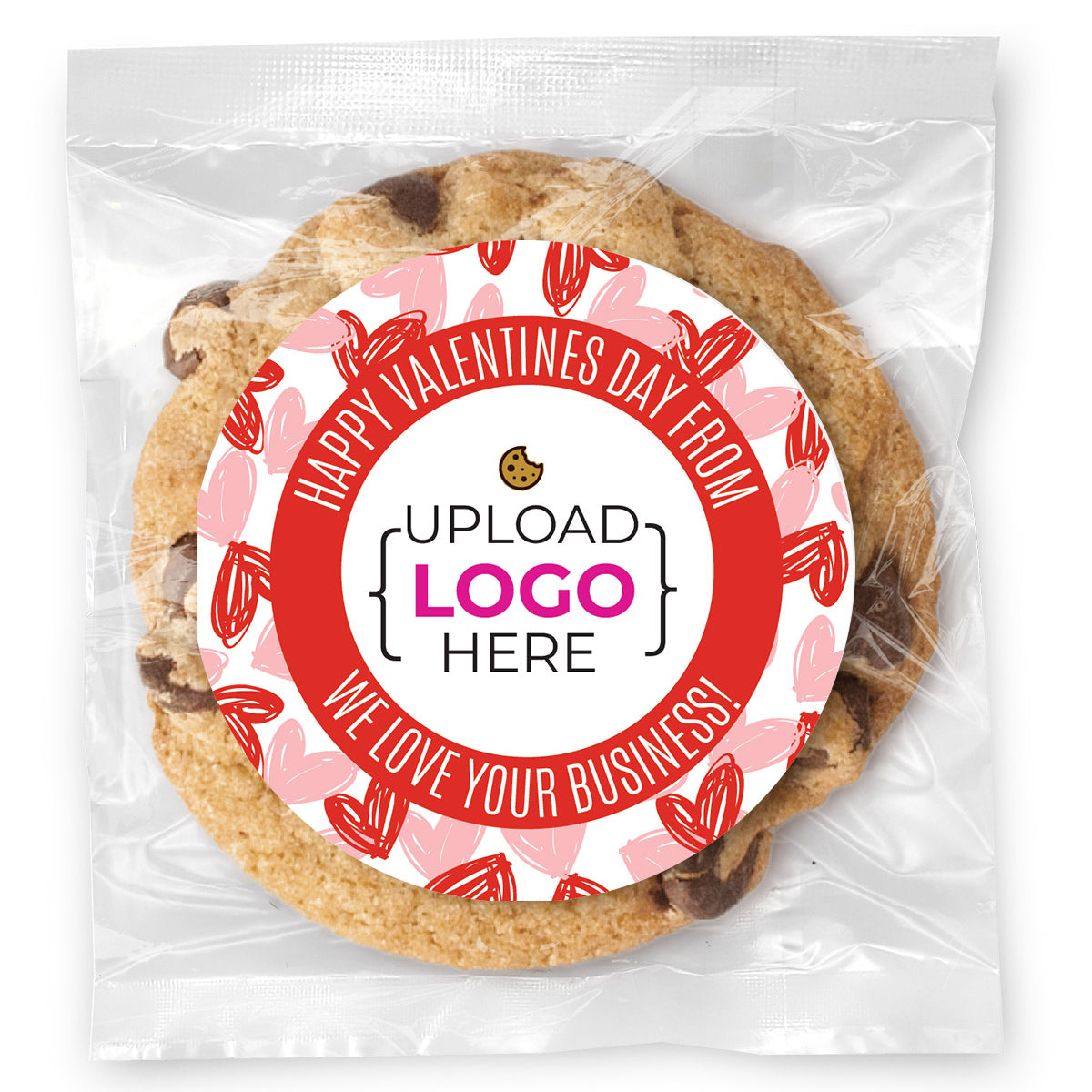 Happy Valentines Day Logo Upload - Gourmet Chocolate Chip Or Variety Pack W/ Full Color Personalized Sticker