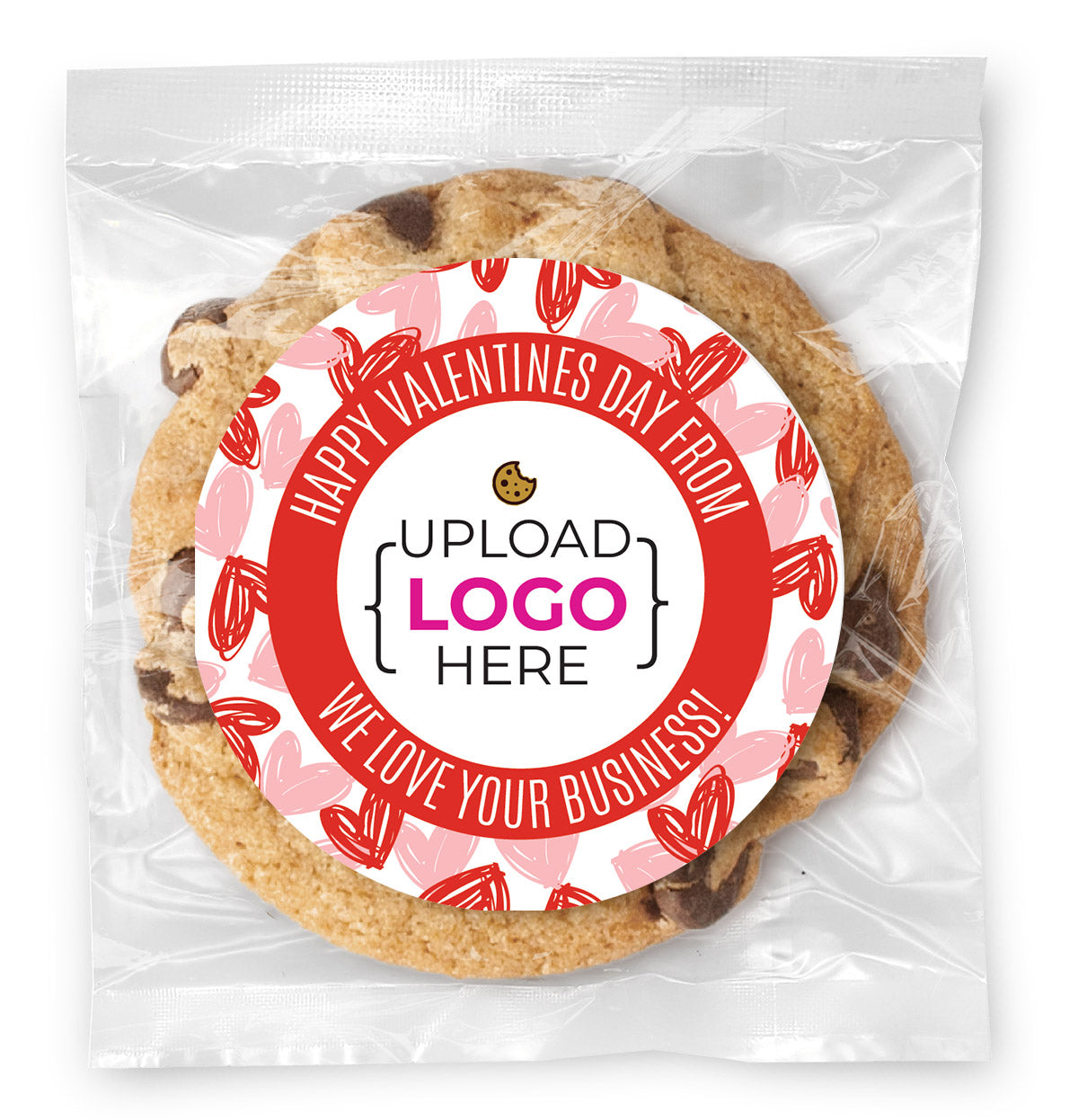 Happy Valentines Day Logo Upload - Gourmet Chocolate Chip Or Variety Pack W/ Full Color Personalized Sticker