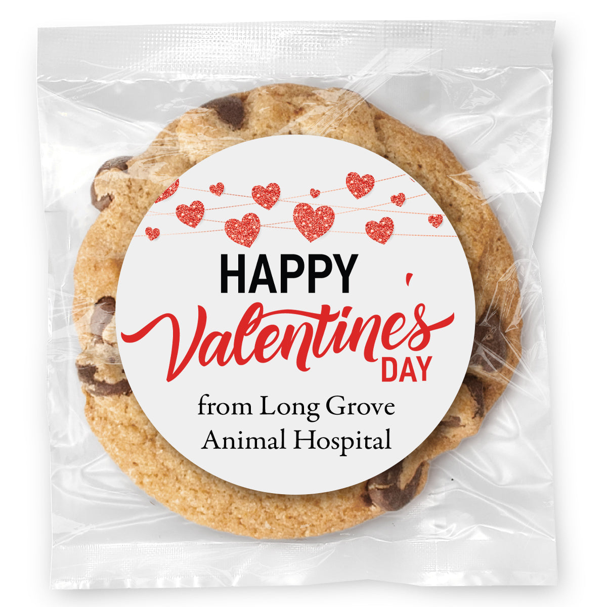 Happy Valentines Day Glitter Hearts - Gourmet Chocolate Chip Or Variety Pack W/ Full Color Personalized Sticker