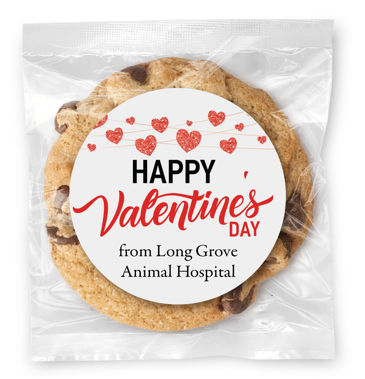 Happy Valentines Day Glitter Hearts - Gourmet Chocolate Chip Or Variety Pack W/ Full Color Personalized Sticker