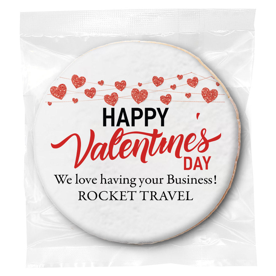 Happy Valentines Day Glitter Hearts - Personalized Direct Print On Round Sugar Cookie
