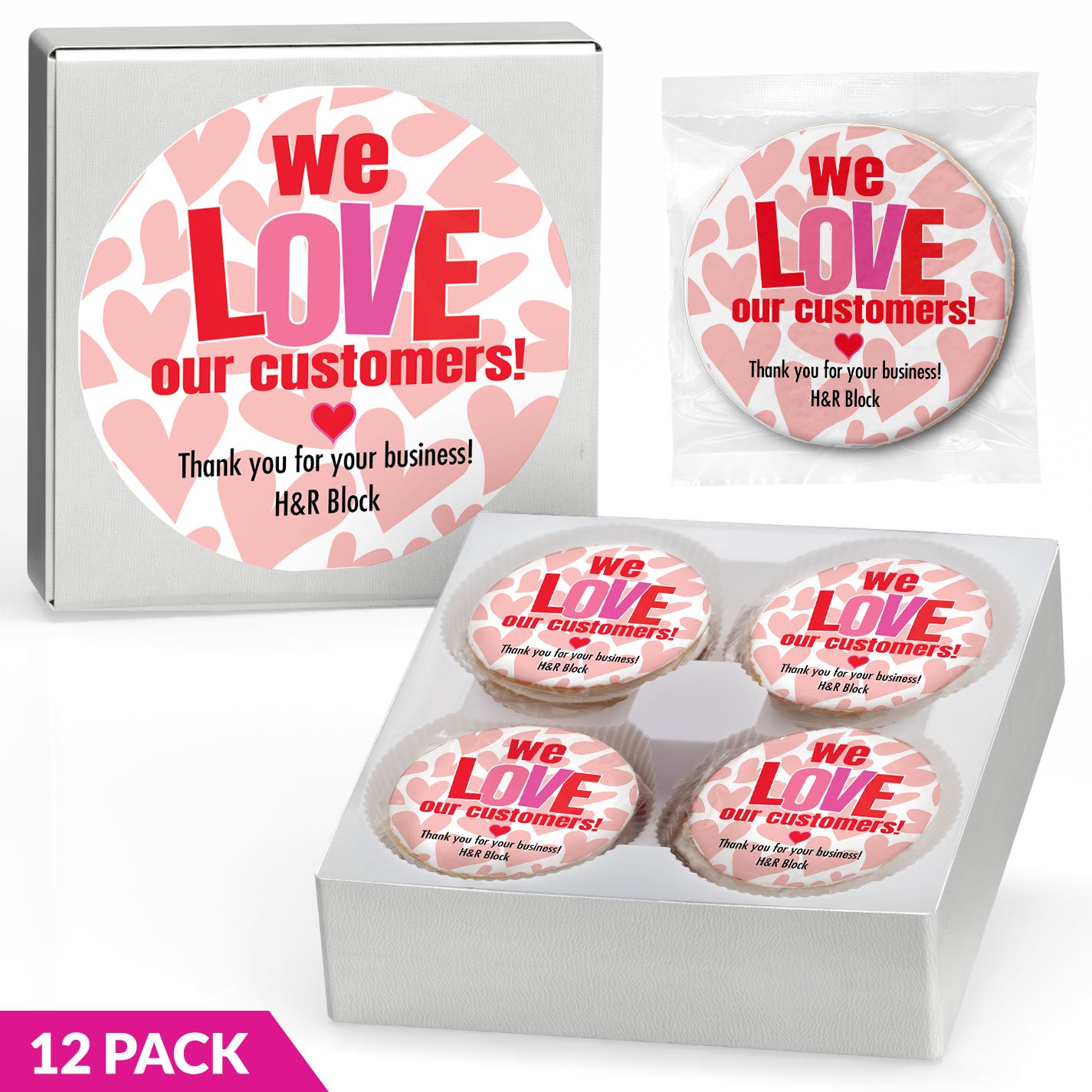 Valentine's We love our Customers - Personalized Direct Print on Round Sugar Cookie Gift Box