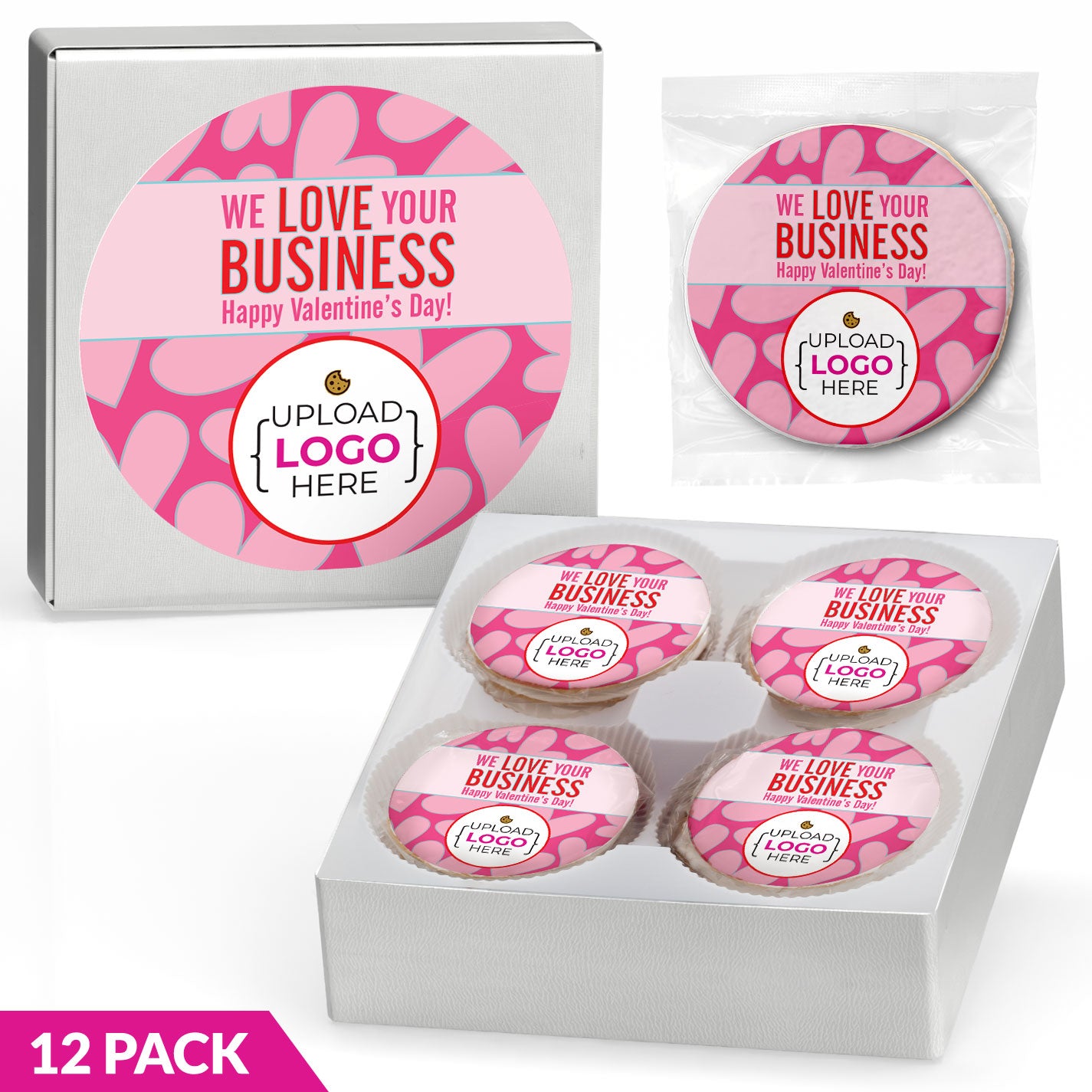 Valentines We Love Your Business Logo Upload - Personalized Direct Print on Round Sugar Cookie Gift Box