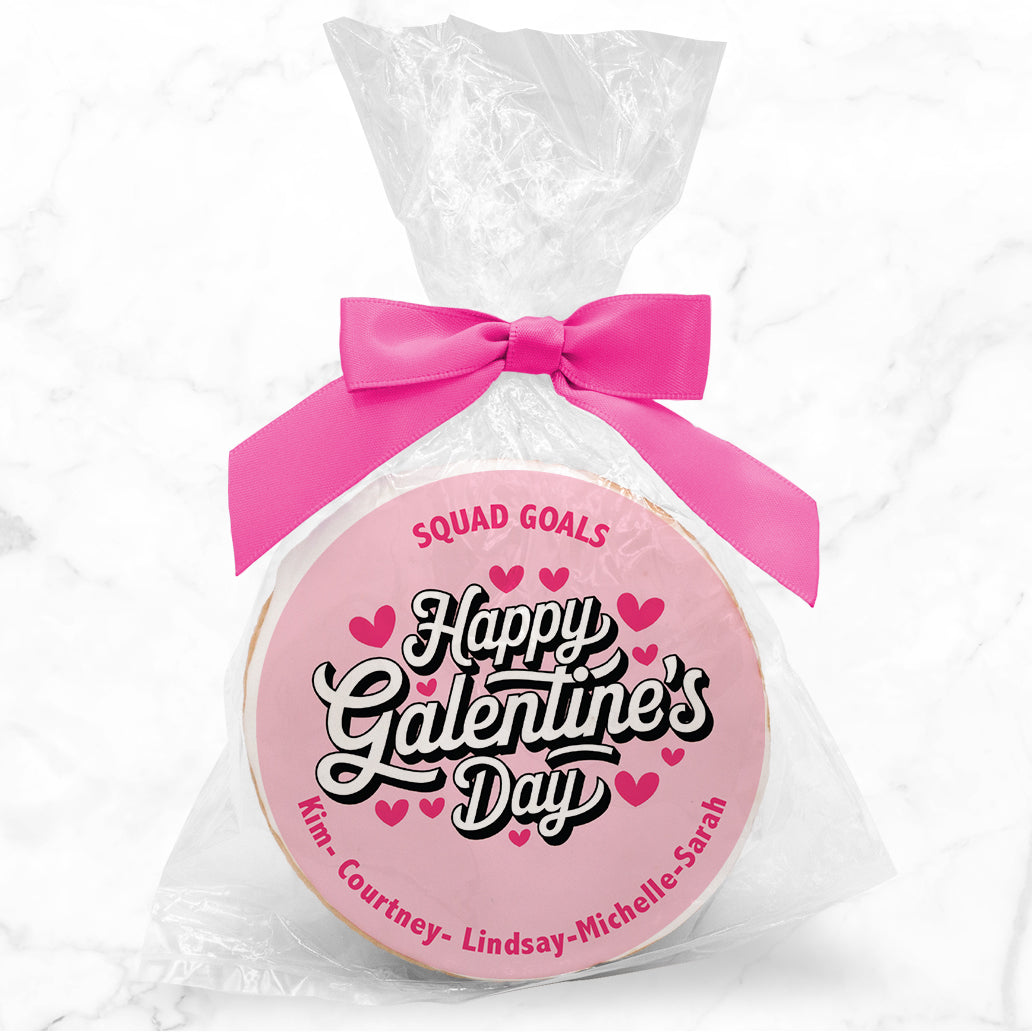 Happy Galentine's Day - Personalized Direct Print On Round Sugar Cookie w/ Gift Bag & Matching Bow