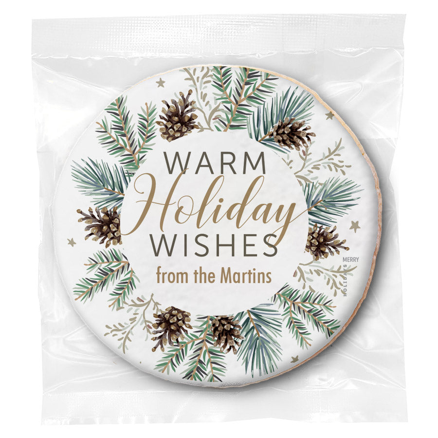 Warm Wishes Pine wreath - Personalized Direct Print On Round Sugar Cookie