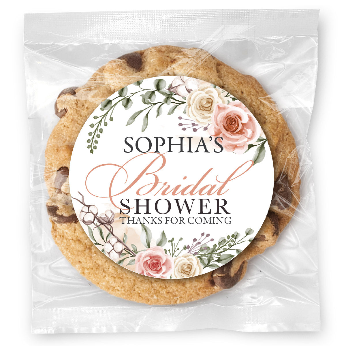 Pastel Floral Bridal Shower - Gourmet Chocolate Chip Or Variety Pack W/ Full Color Personalized Sticker