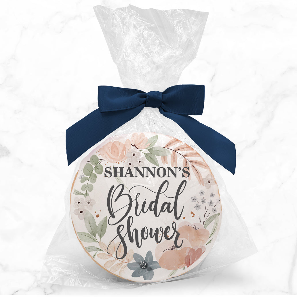 Floral Bridal Shower - Personalized Direct Print On Round Sugar Cookie w/ Gift Bag & Matching Bow