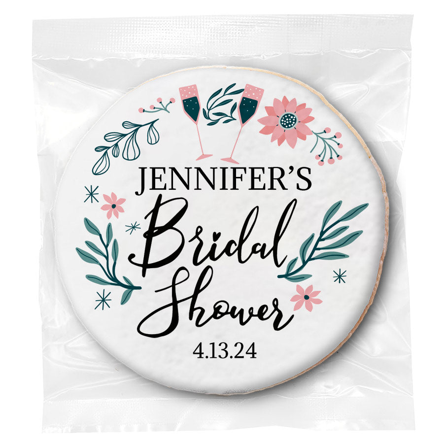 Champagne Floral Bridal Shower - Personalized Direct Print On Round Sugar Cookie