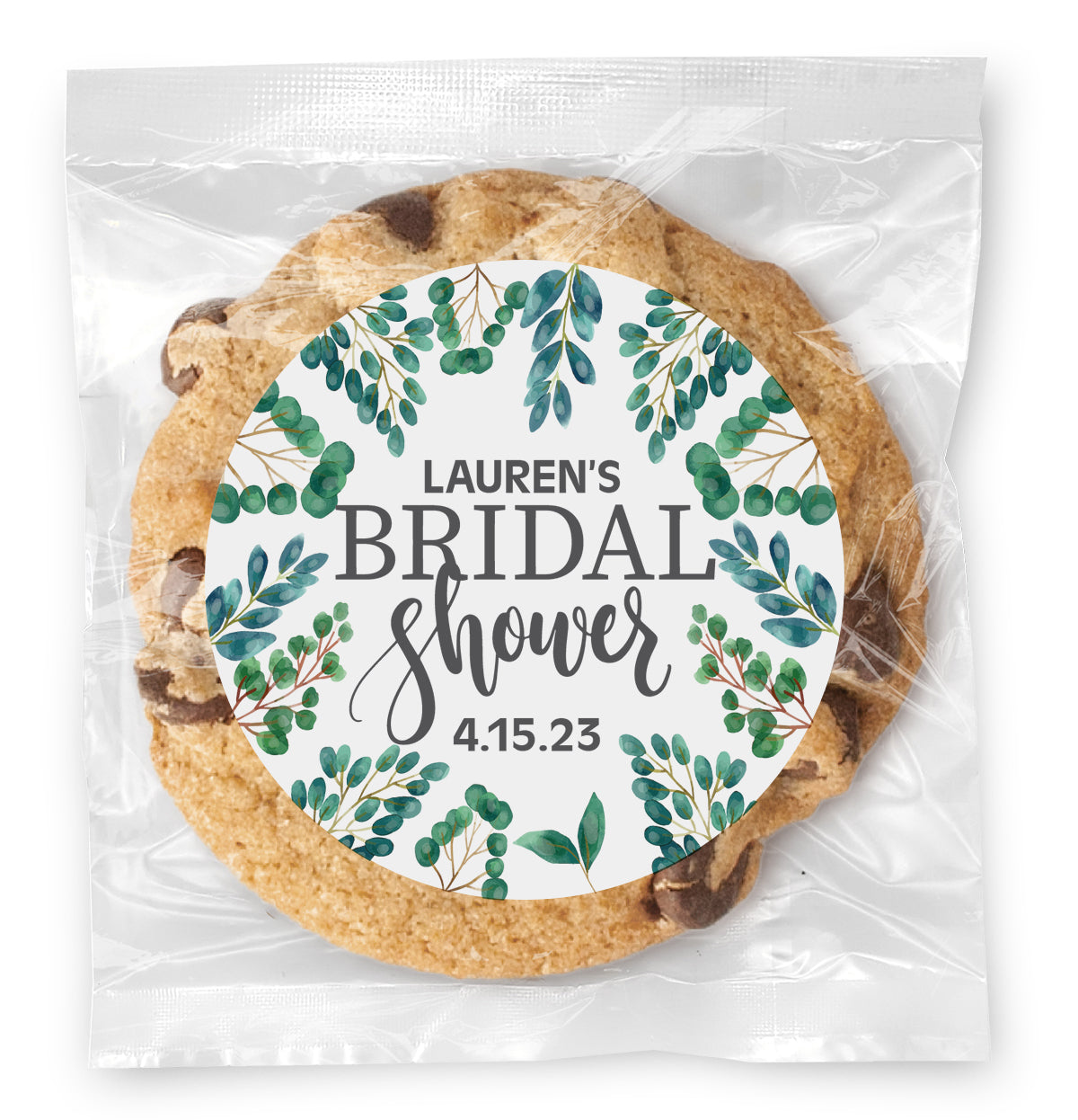 Bridal Shower Greenery - Gourmet Chocolate Chip Or Variety Pack W/ Full Color Personalized Sticker
