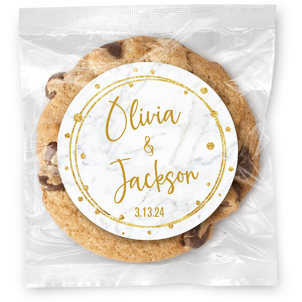 Marble Gold Monogram - Gourmet Chocolate Chip Or Variety Pack W/ Full Color Personalized Sticker