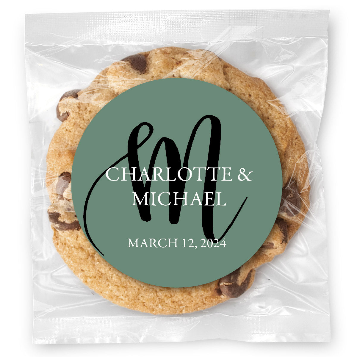 Simple Monogram Wedding - Gourmet Chocolate Chip Or Variety Pack W/ Full Color Personalized Sticker