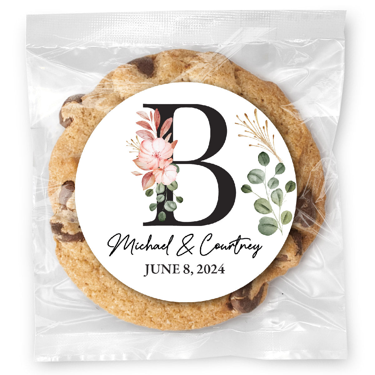 Muted Floral Monogram - Gourmet Chocolate Chip Or Variety Pack W/ Full Color Personalized Sticker