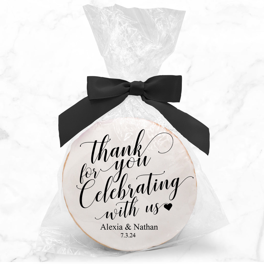 Thank you for celebrating with us - Personalized Direct Print On Round Sugar Cookie w/ Gift Bag & Matching Bow
