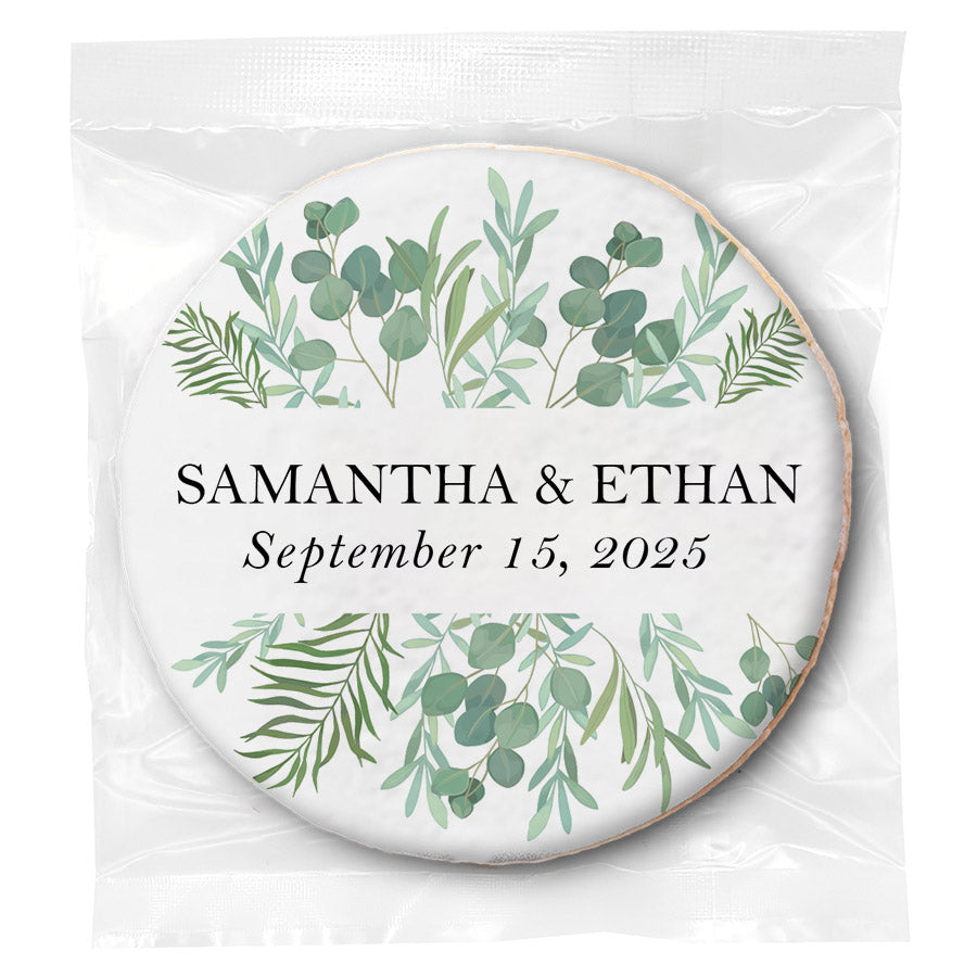 Couples Names Greenery - Personalized Direct Print On Round Sugar Cookie
