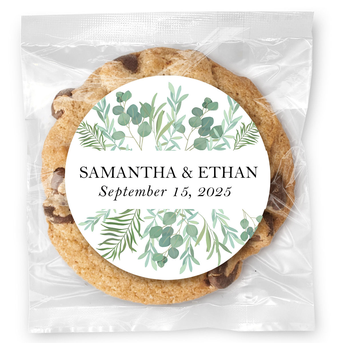 Couples Names Greenery - Gourmet Chocolate Chip Or Variety Pack W/ Full Color Personalized Sticker