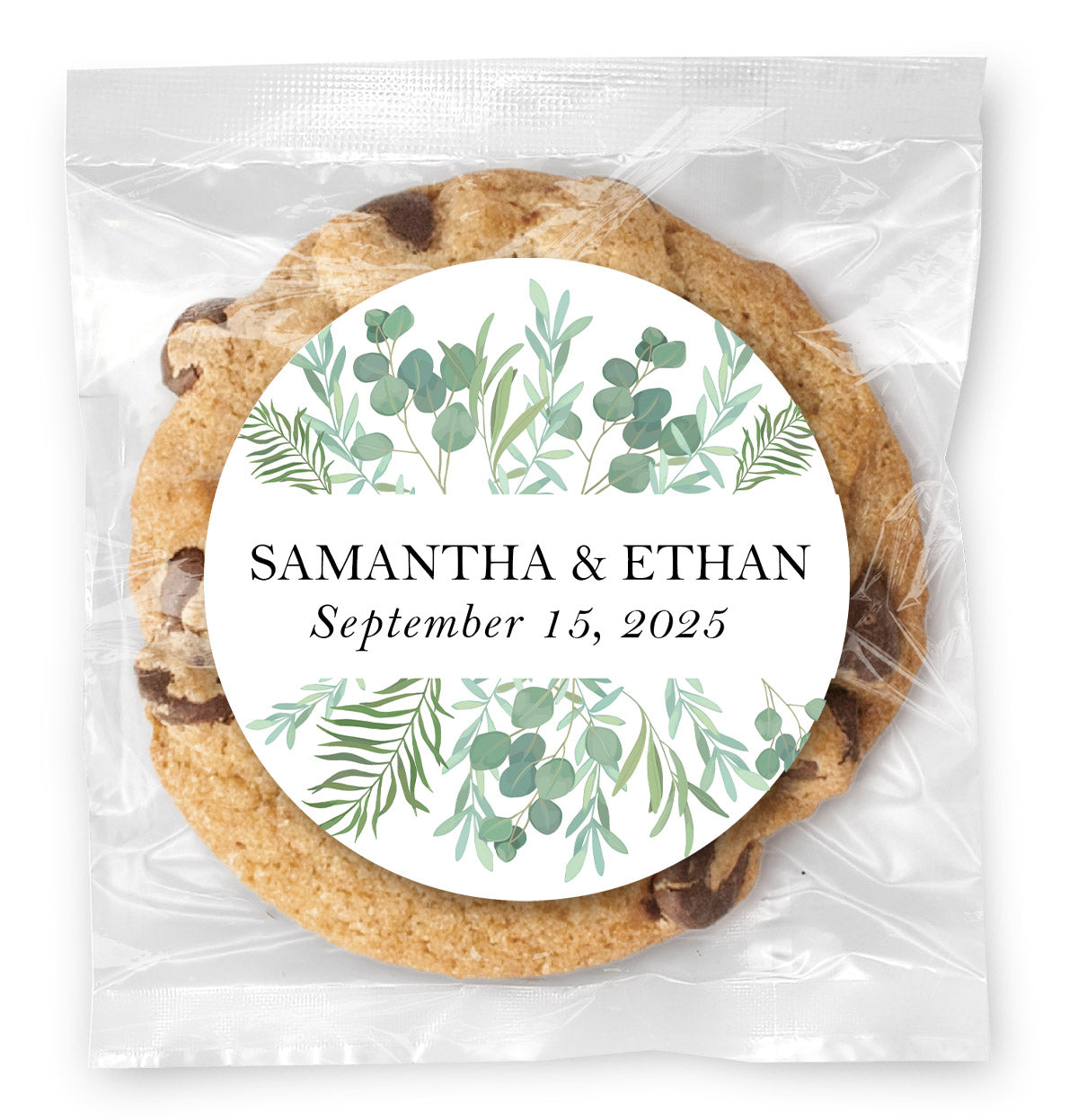 Couples Names Greenery - Gourmet Chocolate Chip Or Variety Pack W/ Full Color Personalized Sticker