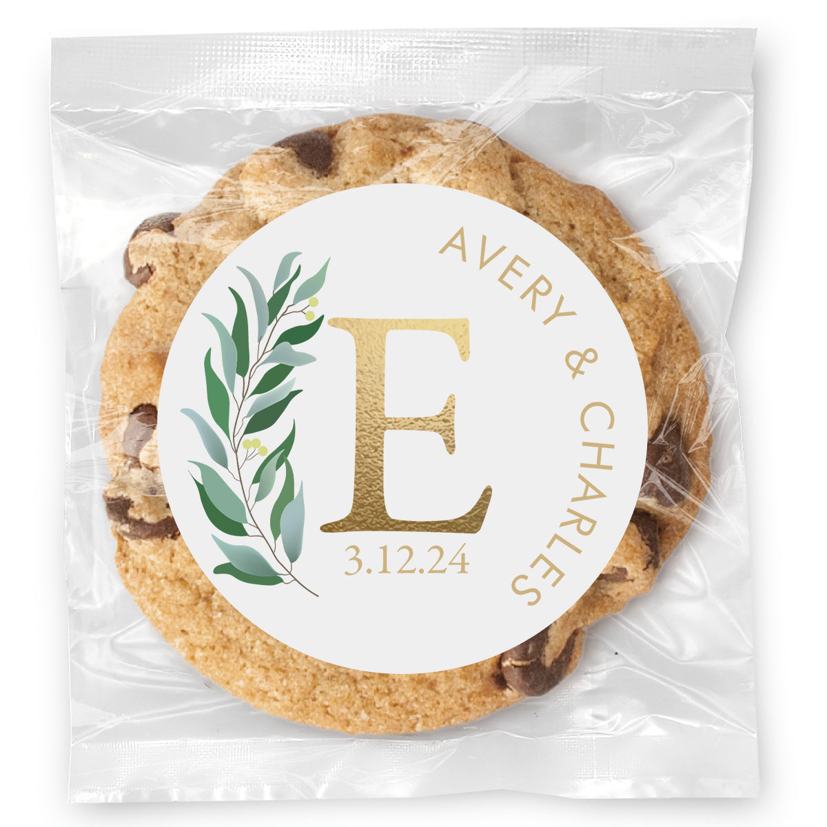 Gold Leafy Monogram - Gourmet Chocolate Chip Or Variety Pack W/ Full Color Personalized Sticker