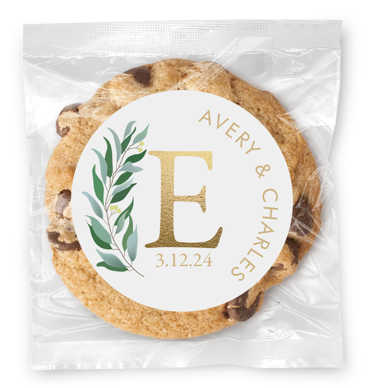 Gold Leafy Monogram - Gourmet Chocolate Chip Or Variety Pack W/ Full Color Personalized Sticker