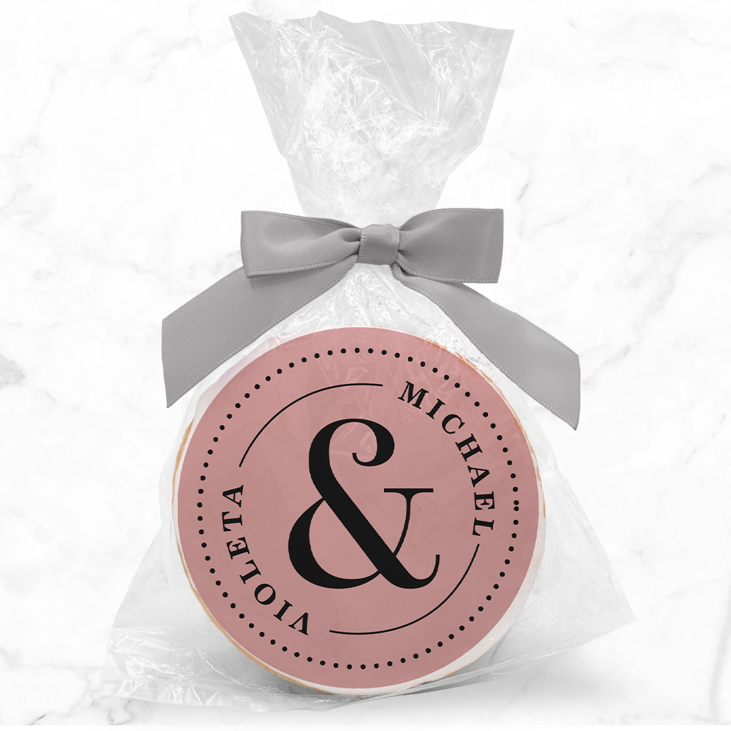 Ampersand Monogram - Personalized Direct Print On Round Sugar Cookie w/ Gift Bag & Matching Bow