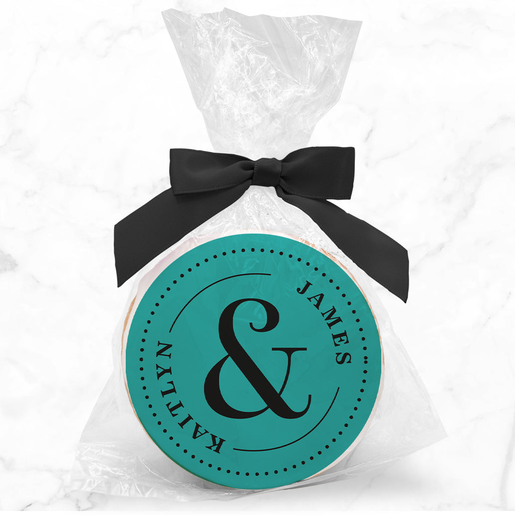 Ampersand Monogram - Personalized Direct Print On Round Sugar Cookie w/ Gift Bag & Matching Bow