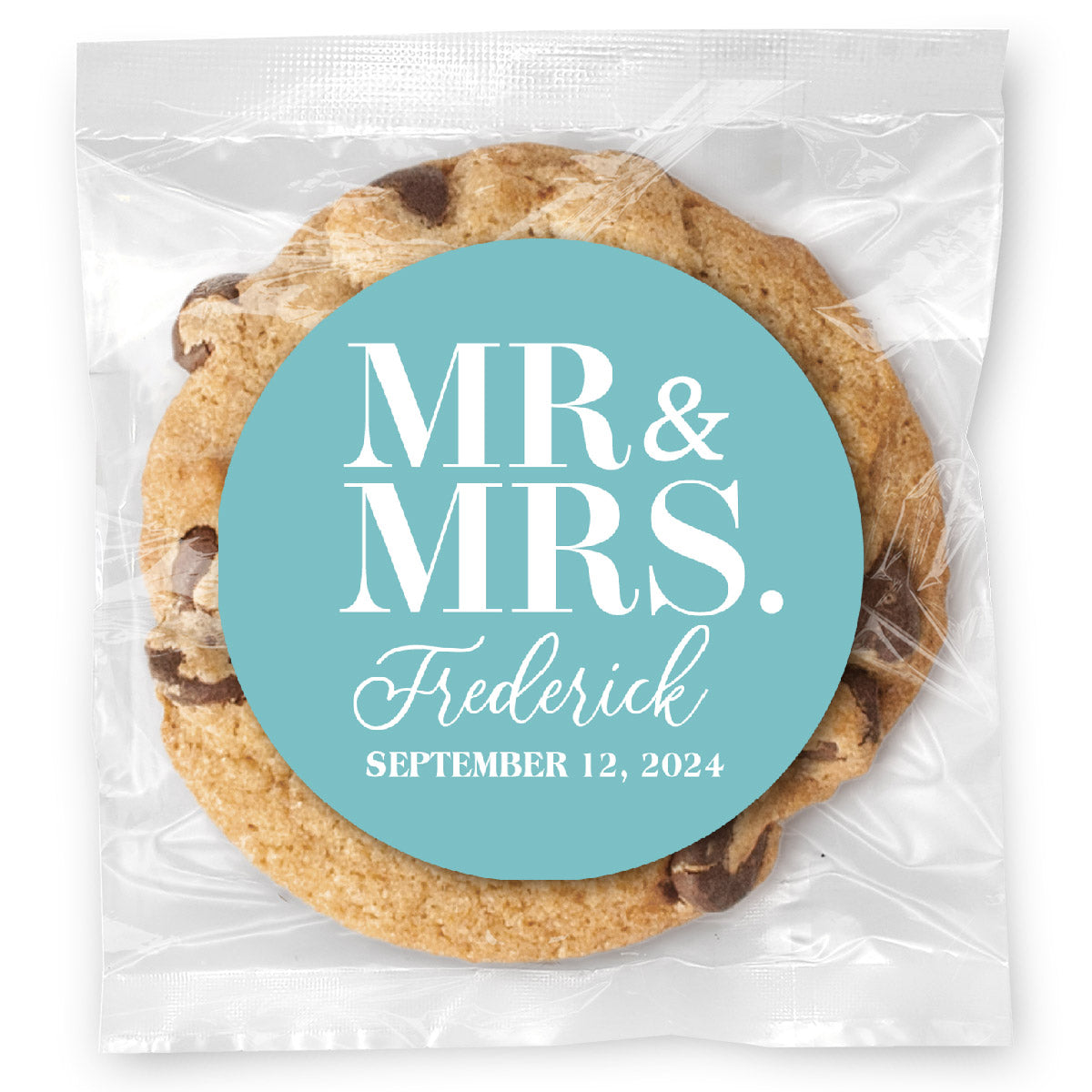 Mr. & Mrs. - Gourmet Chocolate Chip Or Variety Pack W/ Full Color Personalized Sticker w/ Gift Bag & Matching Bow