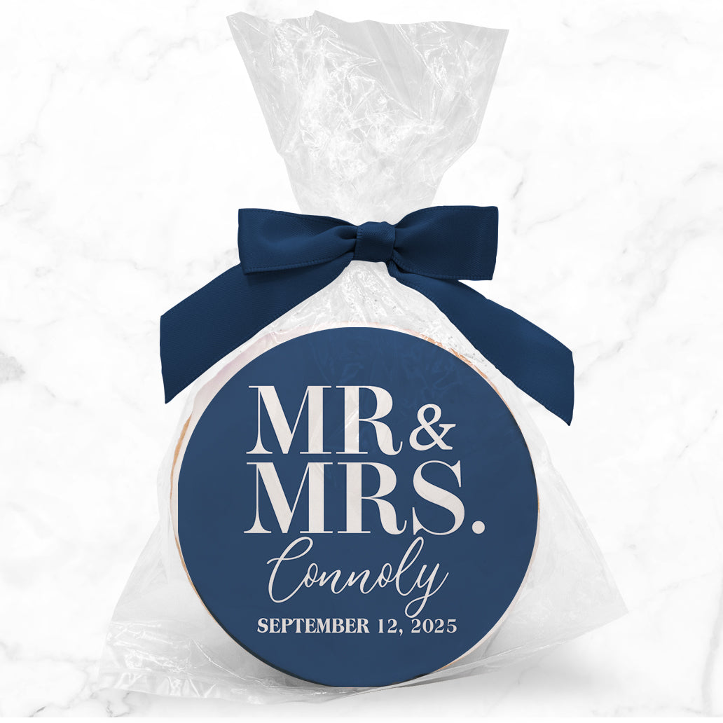 Mr. & Mrs. - Personalized Direct Print On Round Sugar Cookie w/ Gift Bag & Matching Bow