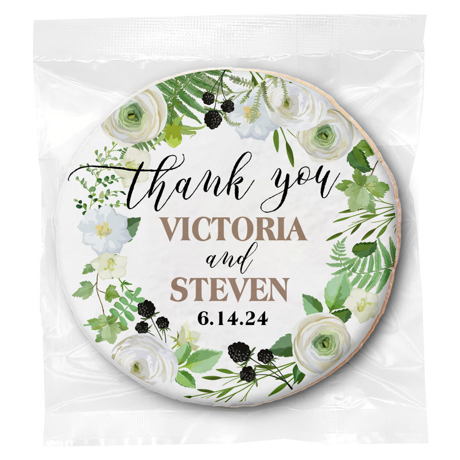 Thank You Simple Florals - Personalized Direct Print On Round Sugar Cookie