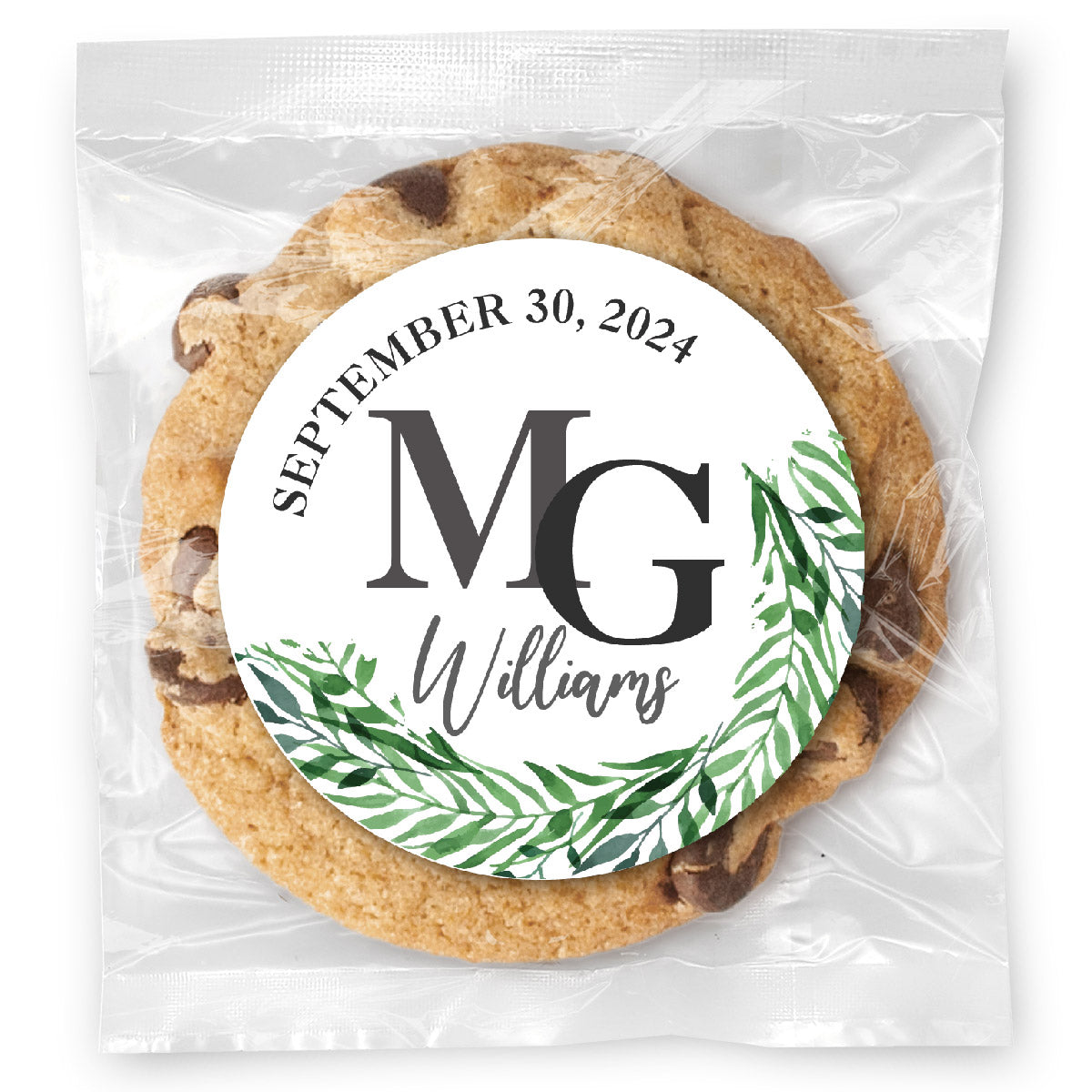 Monogram Green Wreath - Gourmet Chocolate Chip Or Variety Pack W/ Full Color Personalized Sticker