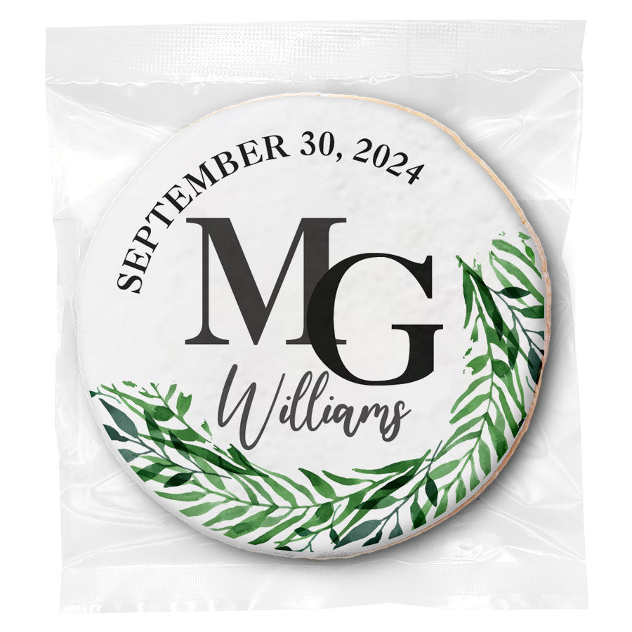 Monogram Green Wreath - Personalized Direct Print On Round Sugar Cookie