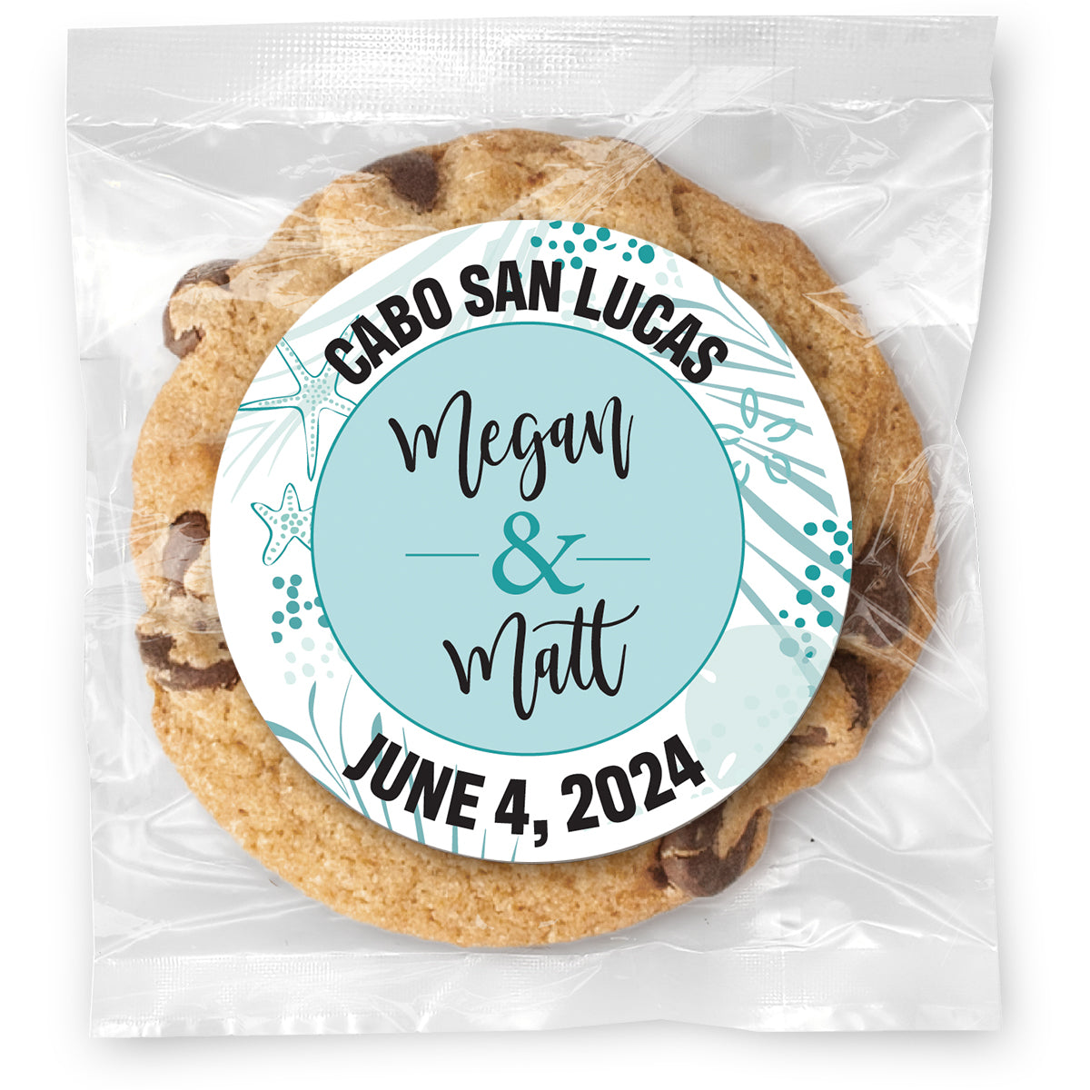 Destination Wedding Monogram - Gourmet Chocolate Chip Or Variety Pack W/ Full Color Personalized Sticker