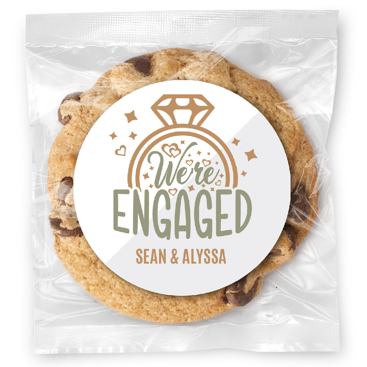 Engagement Ring Bling - Gourmet Chocolate Chip Or Variety Pack W/ Full Color Personalized Sticker