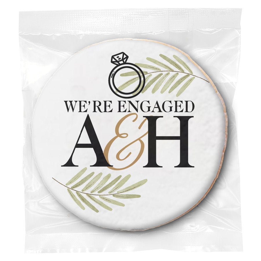 We're Engaged Ring - Personalized Direct Print On Round Sugar Cookie