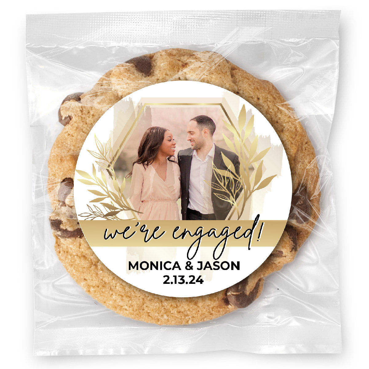 We're engaged Gold Photo - Gourmet Chocolate Chip Or Variety Pack W/ Full Color Personalized Sticker