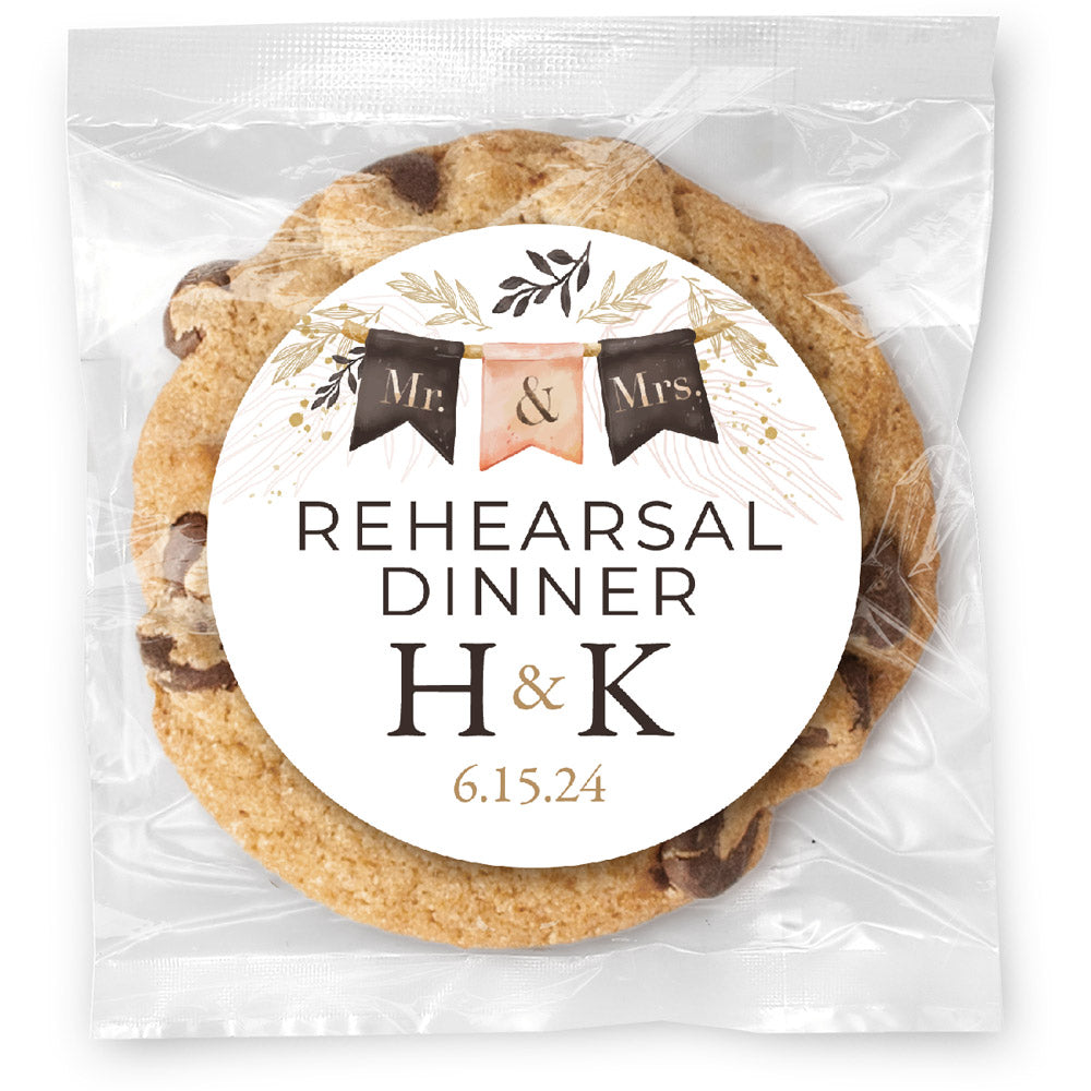 Rehearsal Dinner Flags - Gourmet Chocolate Chip Or Variety Pack W/ Full Color Personalized Sticker