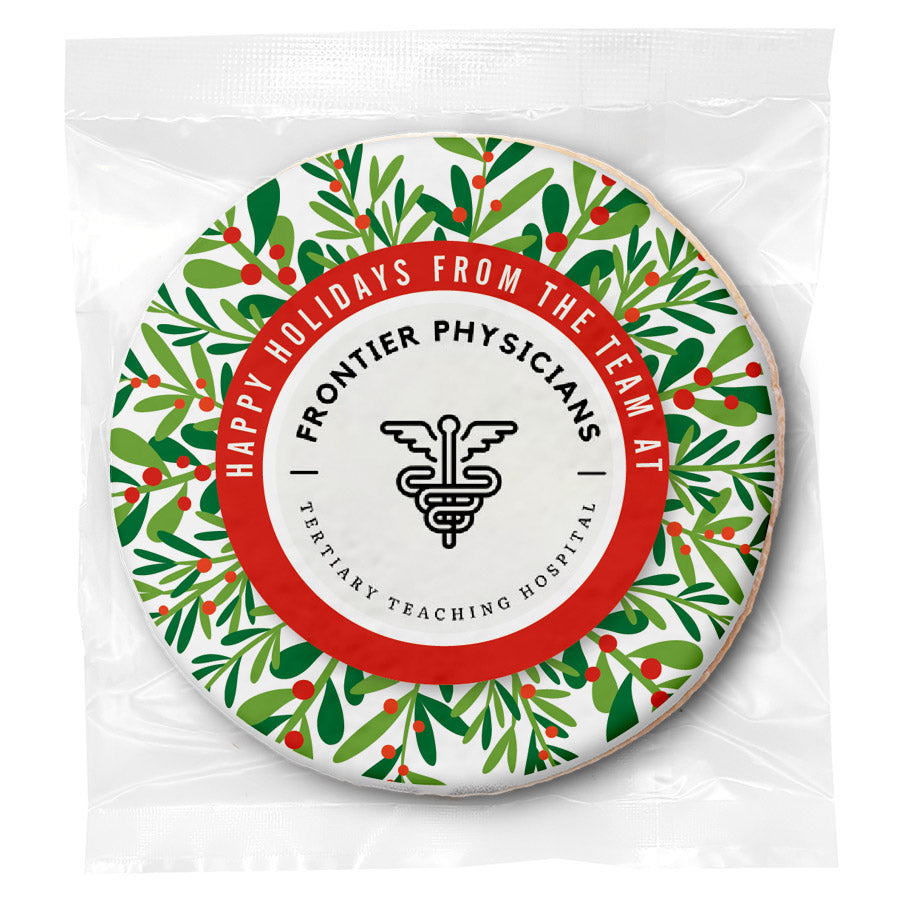Wreath Logo Upload & Message - Personalized Direct Print On Round Sugar Cookie