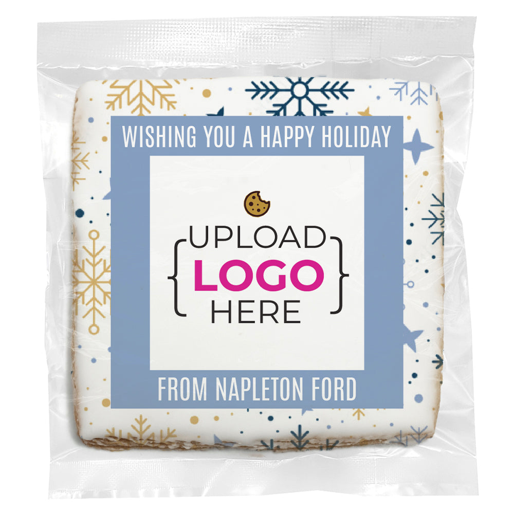 Happy Holidays Logo Upload - Personalized Direct Print On Square Sugar Cookie