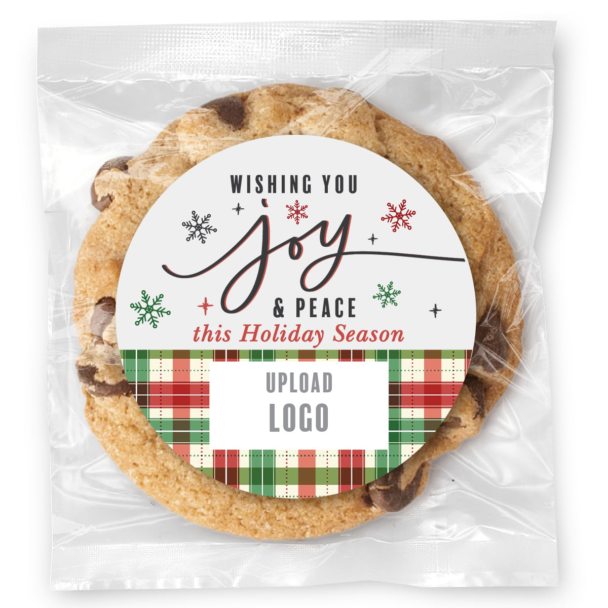 Wishing You Joy & Peace Logo/Photo Upload - Gourmet Chocolate Chip Or Variety Pack W/ Full Color Personalized Sticker