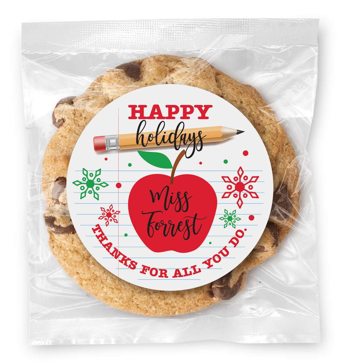 Holiday Thank You Teacher Apple - Gourmet Chocolate Chip Or Variety Pack W/ Full Color Personalized Sticker