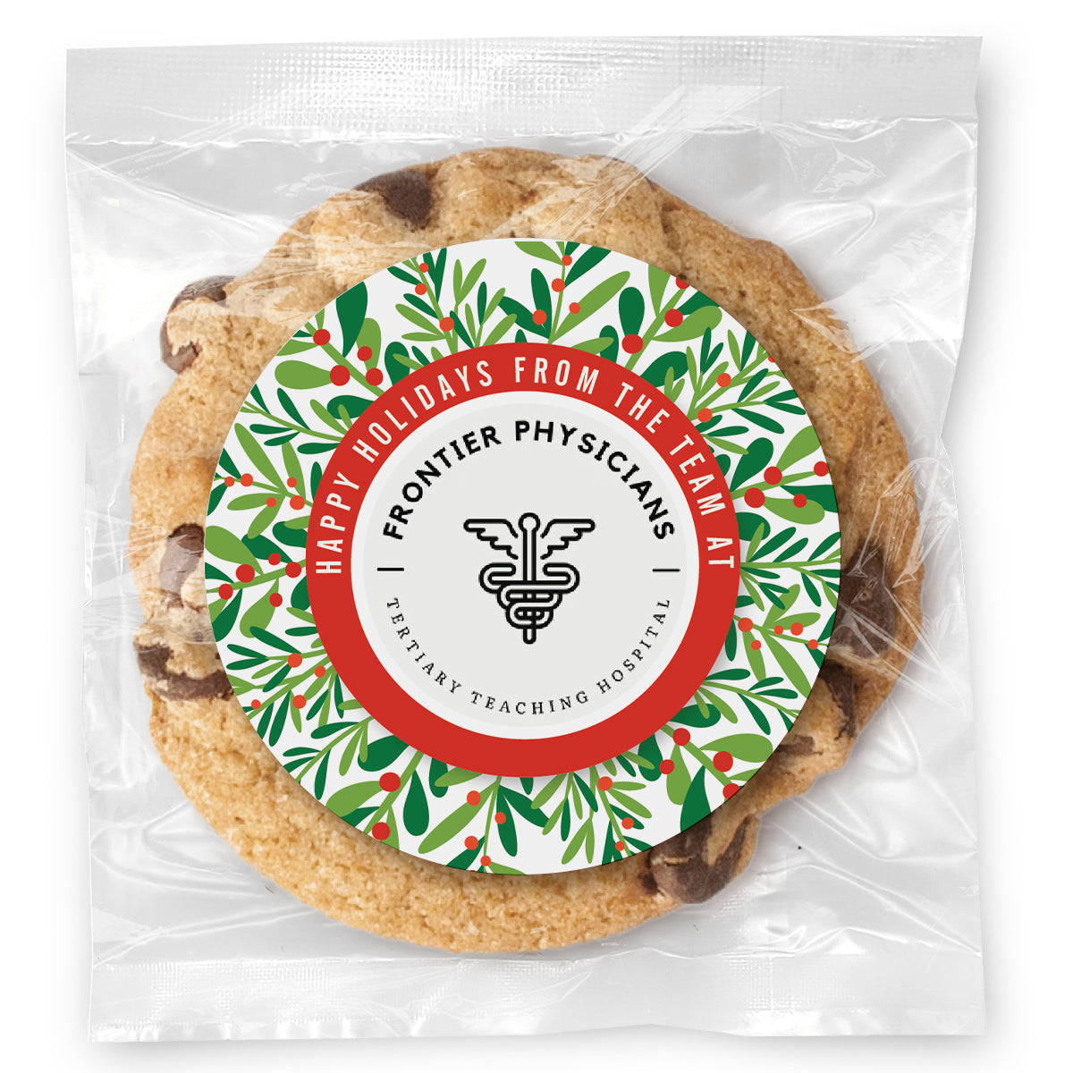 Wreath Logo Upload & Message - Gourmet Chocolate Chip Or Variety Pack W/ Full Color Personalized Sticker
