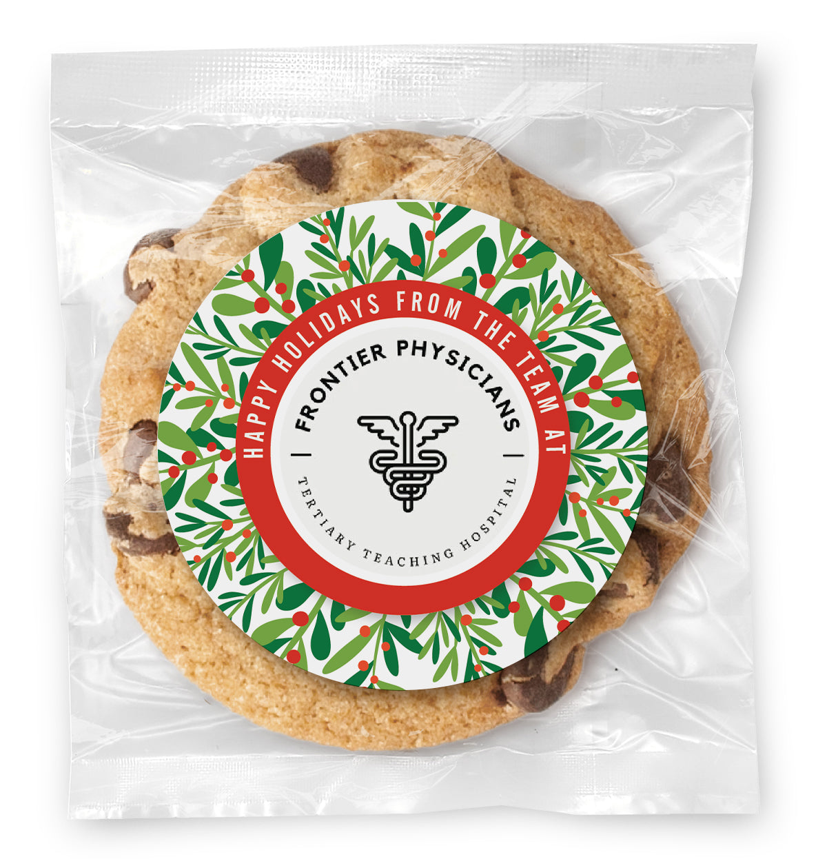 Wreath Logo Upload & Message - Gourmet Chocolate Chip Or Variety Pack W/ Full Color Personalized Sticker