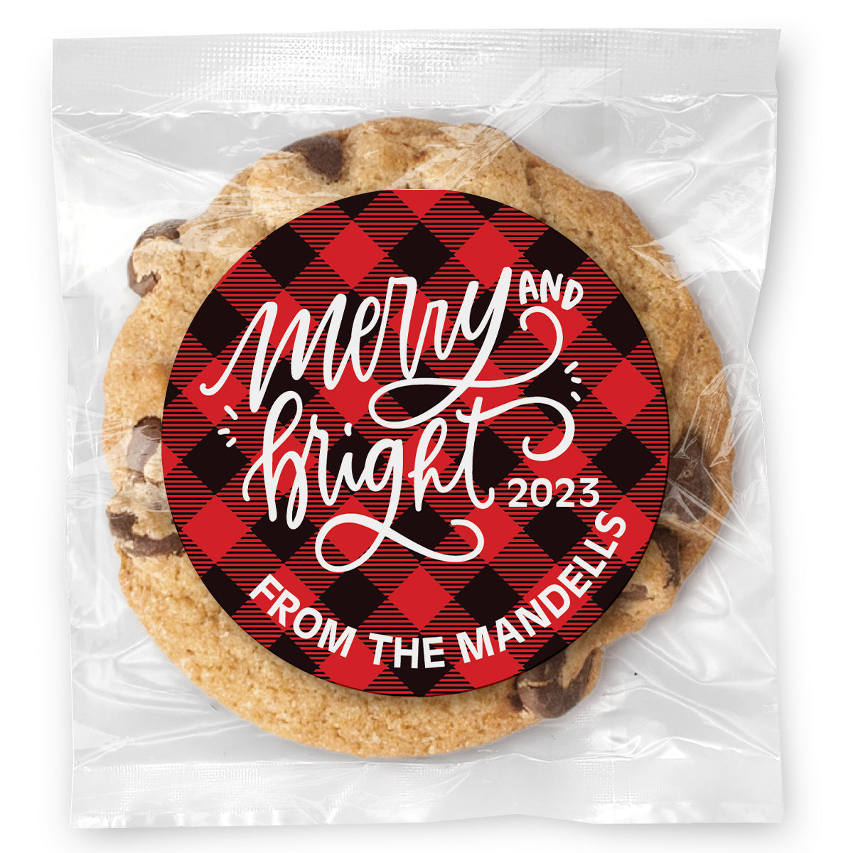 Merry & Bright Buffalo Plaid - Gourmet Chocolate Chip Or Variety Pack W/ Full Color Personalized Sticker